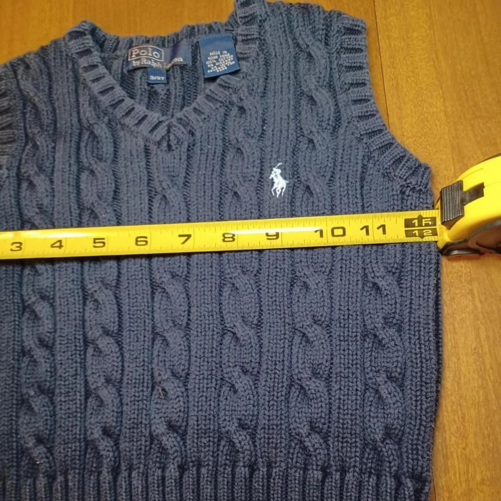 Polo Ralph Lauren Blue Cable Knit Sweater Vest Toddler 3T V-Neck 100% Cotton